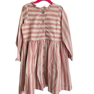 Pink Chicken New York Girls Dress Size‎ 7 Pink White Striped Ruffle